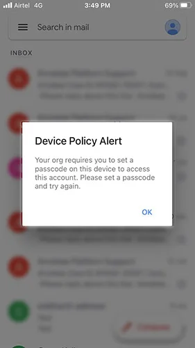 Device Policy Alert error