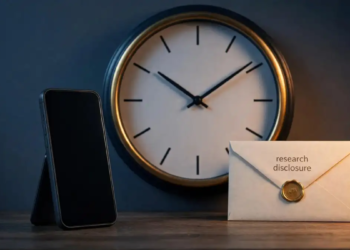 An iPhone beside a clock and a sealed envelope